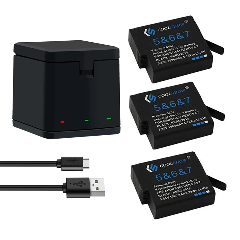 Batería de 1500mah para Gopro Hero 5, cargador de batería negro para Gopro Hero 7/6/5 baterías de Cámara de Acción Accesorios de Cámara: Otros
