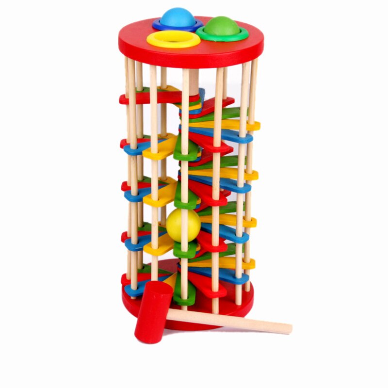 Hands-on Percussion Piling Table Wooden Toys Color Early Education Toys For Baby Playing Table Knocking Ball Ladder
