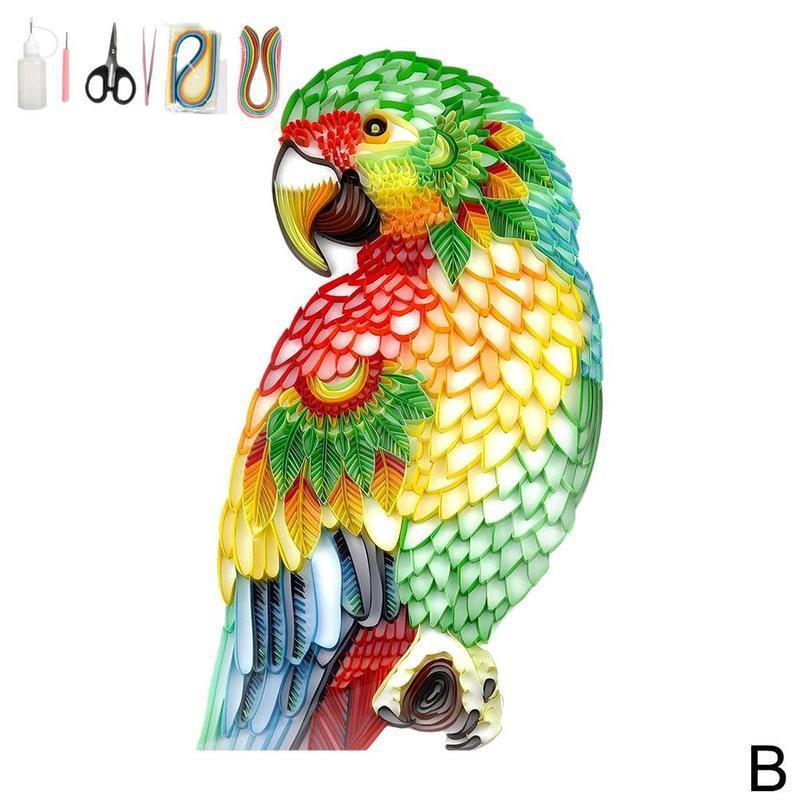 DIY Paper Art Parrot Animal Quilling Paper Set Craft Paper Quilling Kit Home Decor 3D Origami Collage Quilling Tools Set