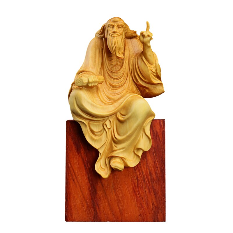 Boxwood 11cm Laozi Preach Sculpture Taoism Figurines Feng Shui Wood Statue Lao Tzu Zen Collection Home Decor