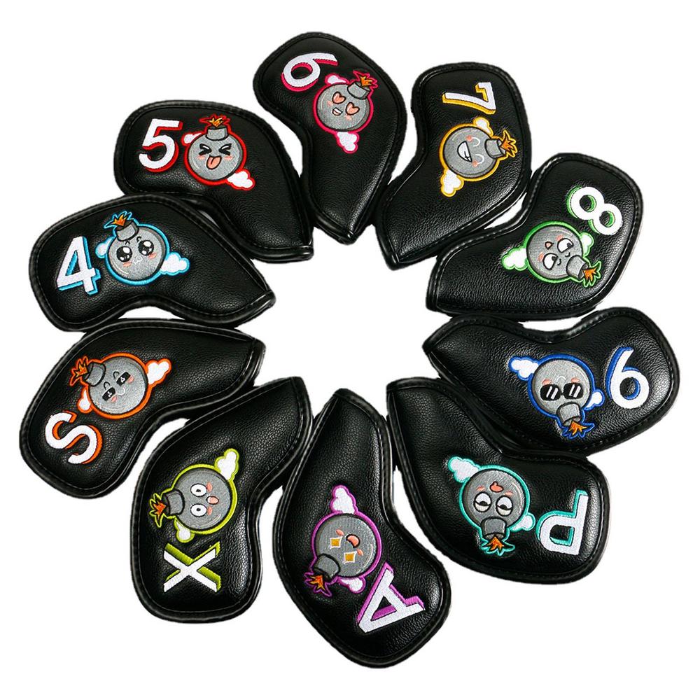 10 Stück Golf Eisen abdeckungen tragbare Pu Golf Club Eisen Kopf bedeckungen Schutz Golf Putter Abdeckung Golf Kopf bedeckung Golf Zubehör: Black