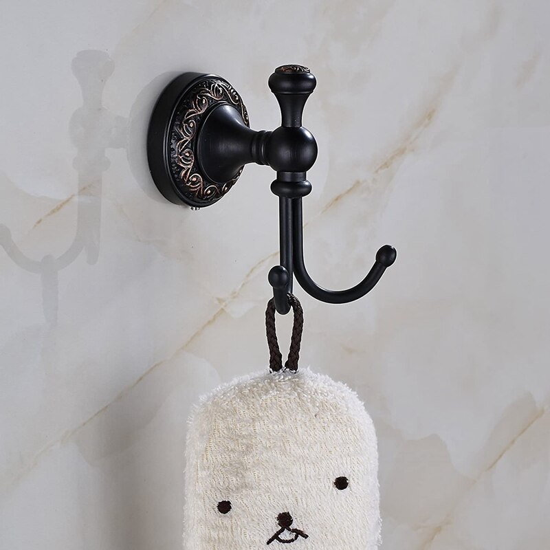 Wall-Mounted Bath Towel Hook Double Hook Coat Hook Drying Rack Oil Wipe Copper