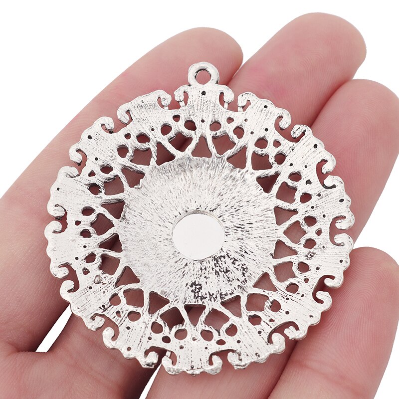 ZXZ 2pcs Tibetan Silver Large Filigree Flower & Crystal Rhinestone Round Charms Pendants for Necklace Jewelry Making Findings