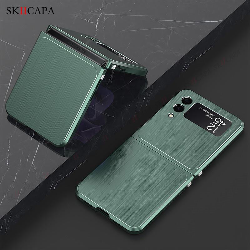 Magnetische handyhülle aus gebürstetem metall für samsung z kippen 3 5g rahmen aus aluminiumlegierung, hartschalen-schutzhülle mit schnalle für Galaxis z kippen 3 5g -f711b: Dunkelgrün