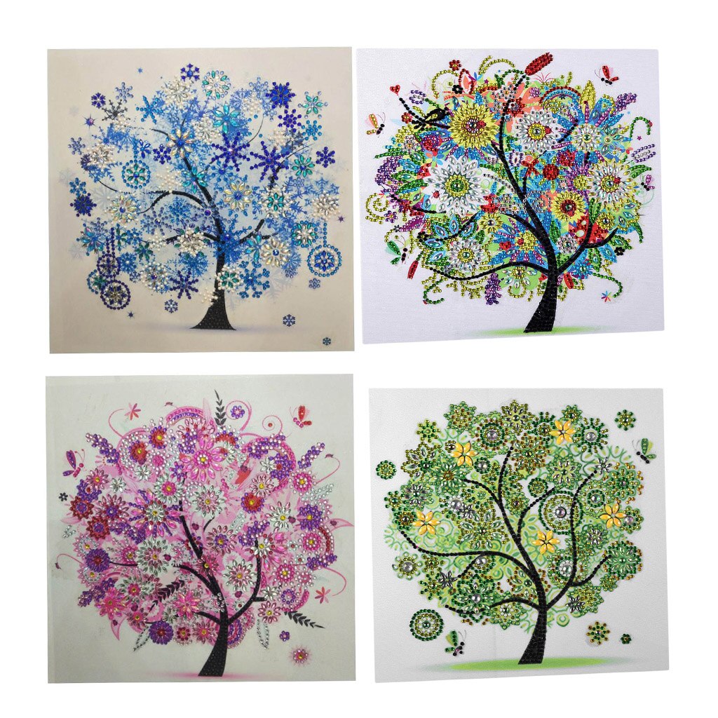 4pcs DIY Diamond Painting Four Seasons Tree Special Shaped Diamond Cross Stitch Kits Crystal Rhinestone Picture Arts