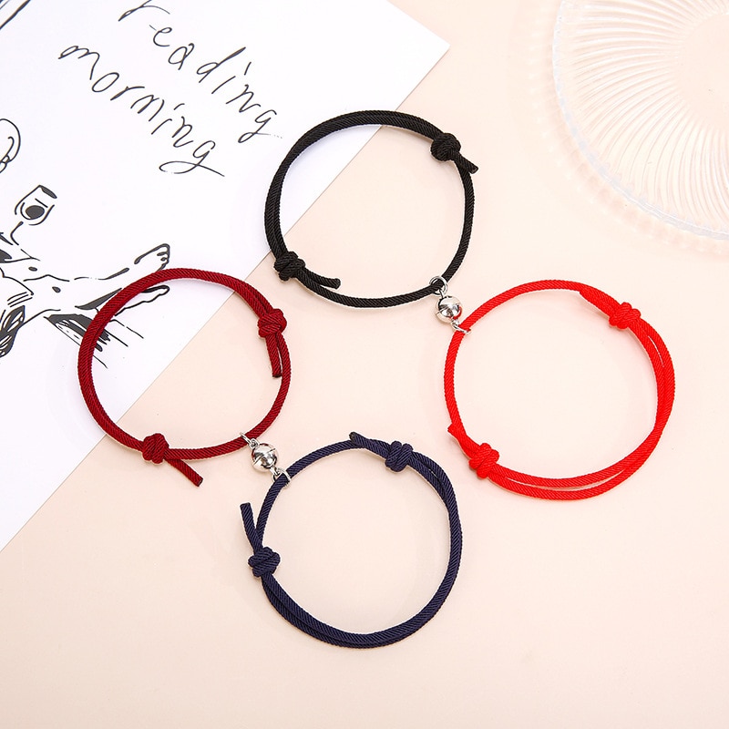 Minimalist Paired Bracelet For Lovers Adjustable Lucky Red Braslet Rope Long Distance Magnet Couple Braclet Christmas