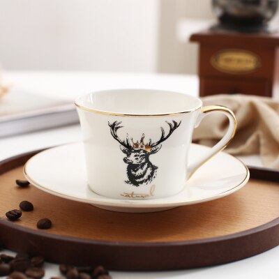 Nordisk stil zebra älgbenporslin kaffekopp och tefatuppsättningar engelska phnom penh svart tekopp: 01