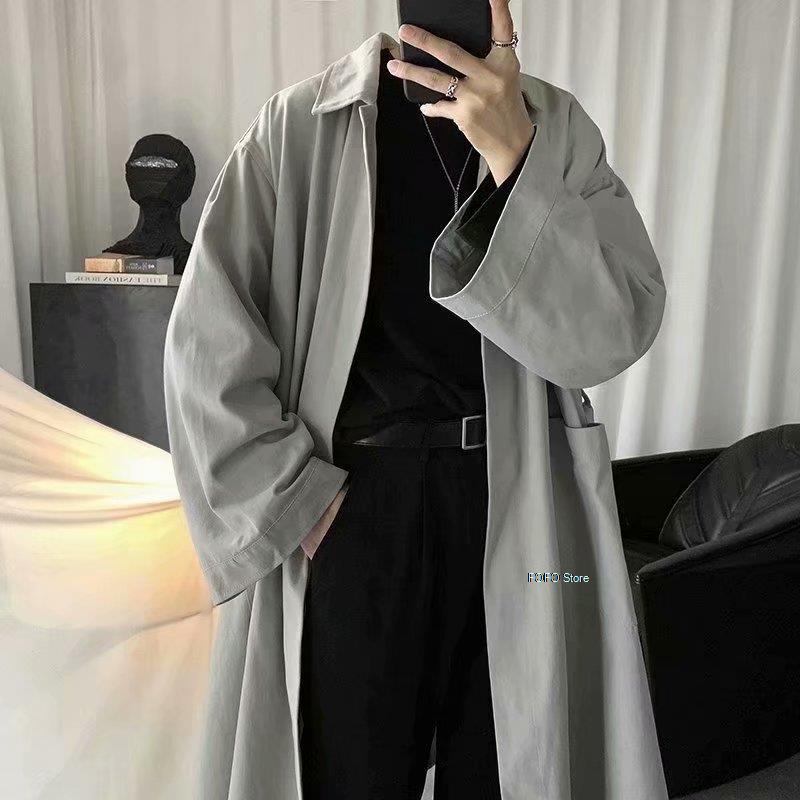 Autumn Long Black Oversized Trench Coat Men Long Sleeve Loose Dark Academia Aesthetic without Buttons 2022