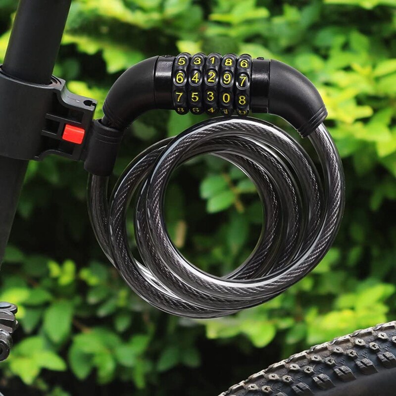 5-Digit Bike Lock Cable Lock with Mount Bracket, Anti-Theft Coiling Cable Lock Combination for Bicycle,1200mmx12mm: Default Title