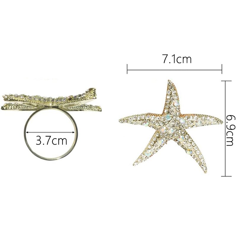 12 PCS Napkin Rings Starfish Rhinestone Ocean Napkin Holders for Wedding Party Beach Theme Dining Table Decor