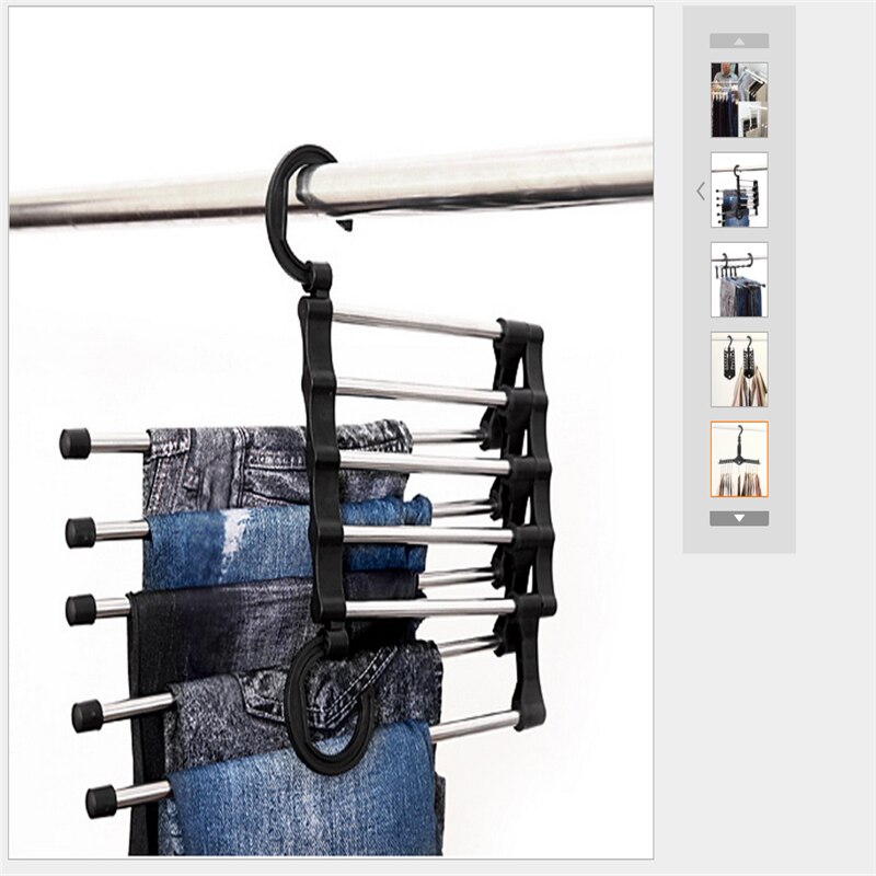 1pcs Portable Multi Functional Clothes Hangers Pants Storage Hangers Cloth Rack Multilayer Storage Cloth Magic Hanger: Black