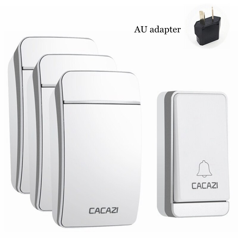CACAZI Self-powered Wireless Doorbell Waterproof No Battery LED Flash 1 Button 3 Receiver Smart Home Cordless door bell chime: Silver 1x3 AU