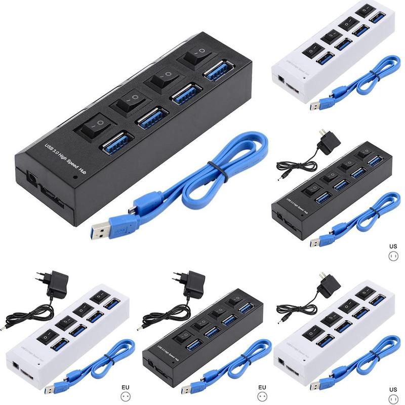 Usb 3.0 Hub 4 Port Usb Splitter Met Schakelaar 3 Meerdere Expander Gebruik Power Adapter 2.0 USB3 Hub Voor Pc