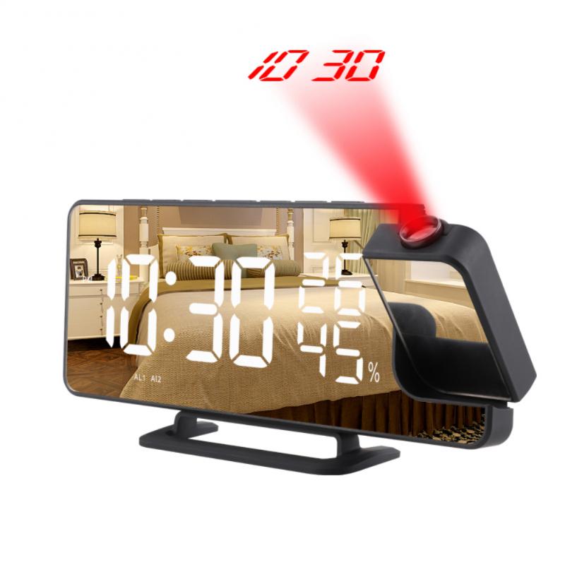 LED Digital Projection Alarm Clock Table Electronic Alarm Clock With FM Radio Time Temperature Humidity Display Bedroom Clock: Default Title