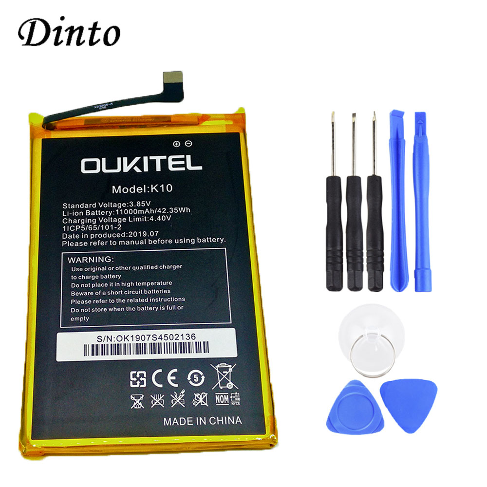 Dinto Originele 11000mAh 3.85V Hoge Capaciteit Vervangende Oukitel K10 Mobiele Telefoon Batterij voor Oukitel K10 Telefoon met Gereedschap