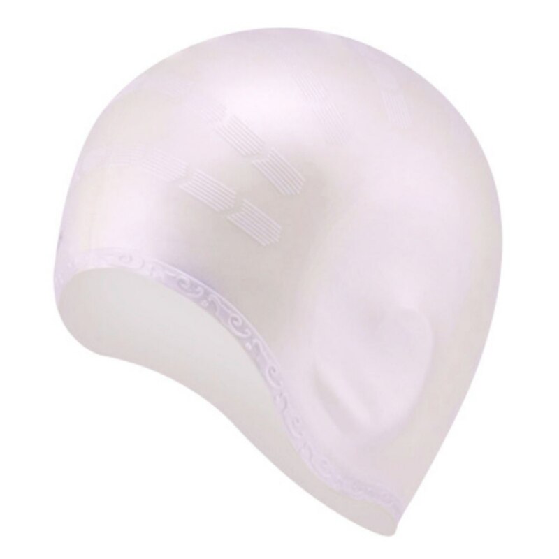 Mujeres Hombres niños natación piscina agua deporte impermeable silicona buceo natación gorro largo protección oreja taza gorros de baño, sombrero: Blanco