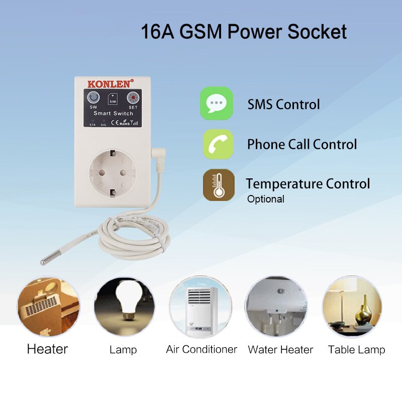16A Gsm Stopcontact Relais Schakelaar Outlet Eu 220V Temperatuur Sensor Controller Smart Remote Thuis Garagedeur Gate Opener controle