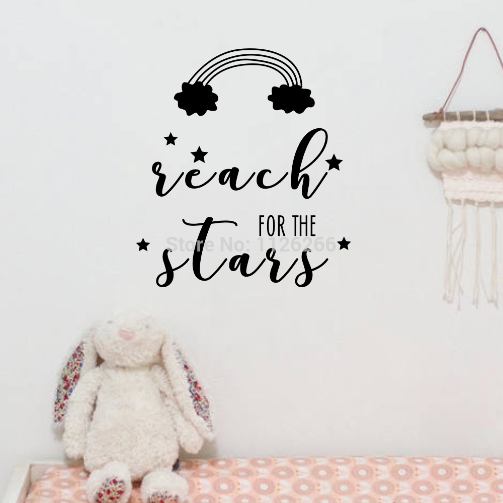 Reach para las estrellas con arco iris niños habitación cita vinilo pared calcomanía pegatina bebé guardería Decoración