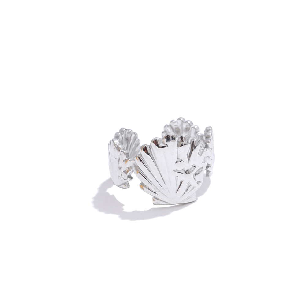 Anillo chapado en PVD de Color dorado ajustable abierto con flor de océano Yhpup para mujer, joyería de acero inoxidable a la , accesorios al por mayor: Transparente