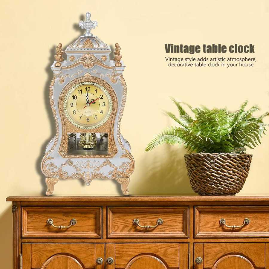 Vintage Style Plastic Table Clock Table Clock Antique Home Hotel Decorative Desk Alarm Clock Durable Clocks Wall Home Decoration