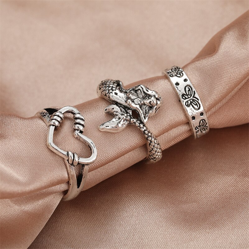 3er -einstellen boho-meerjungfrauenringe für damen und herren, Punk-schmetterlingsringe, verstellbare offene fingerringe, partyschmuck