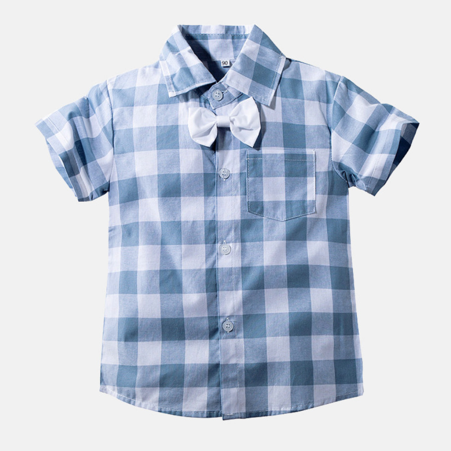 Moda xadrez camisa para o bebê roupas de menino da criança recém-nascido meninas blusas de algodão e camisas cavalheiro menino camisa com laço: 9M(80)