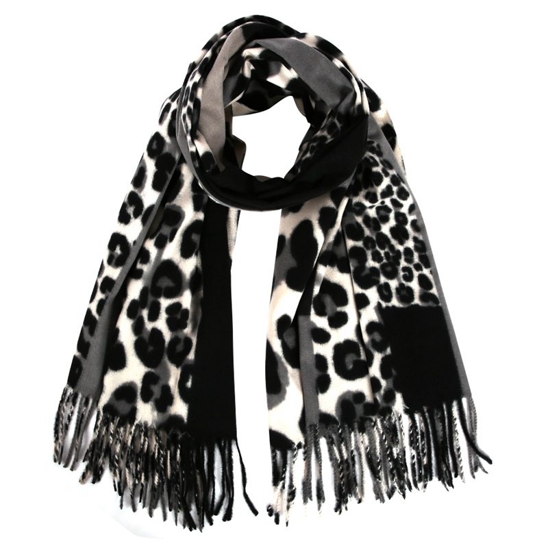 Rævemor kvinder sjal wrap med kvast dyr leopardprint kashmir pashmina tørklæde vinter foulard femme: Beige