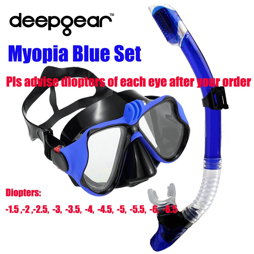 DEEPGEAR Kurzsichtig tauchmaske und schnorchel einstellen oben Kamera taucherbrille Trocken schnorchel getriebe Heißer wassersport getriebe und tauchausrügestochen: Kurzsichtigkeit Blau einstellen