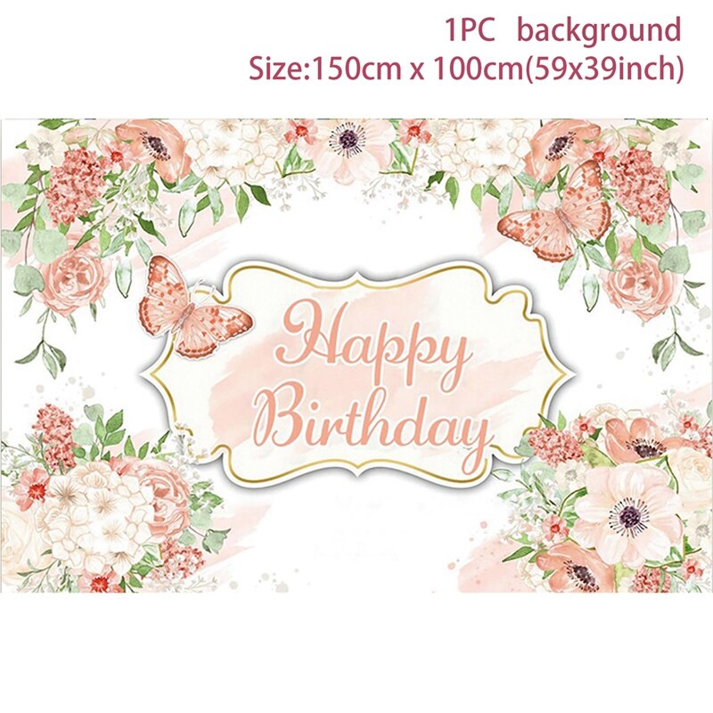 Pink Butterfly Birthday Party Backdrops Wedding Decorations Photo Booth Background Baby Shower Girl Hanging Flag Backdrop Props: 3
