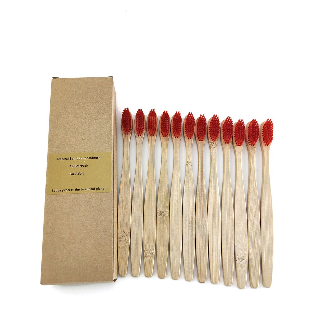 12Pcs Bamboo Toothbrush Eco friendly soft Healthy oral care adults tooth brush mixed color Wood Handle Toothbrush: 1200-F-1