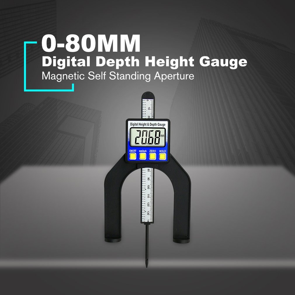 Medidor de profundidad Digital LCD de 0-80MM, calibres de carpintería, herramientas de medición de altura, apertura magnética de pie