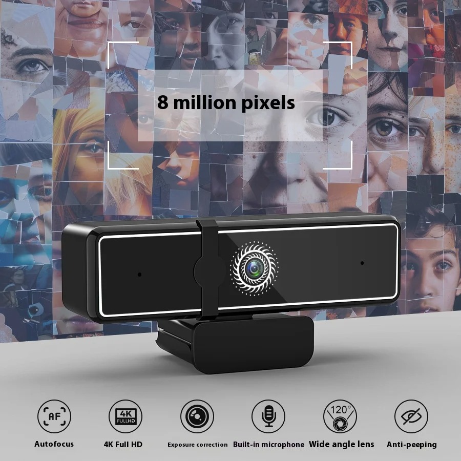4k pro full hd-webbkamera 4000 x 3000 kontorsmöteskamera live för pc, bärbar dator, telefon, stationär dator, miniwebbkamera, gratis infällbart stativ