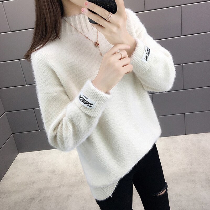 Vrouwen Herfst Winter Gebreide Trui Coltrui 6 Kleuren Warm Vrouwelijke Truien Casual Uitloper Trui: Beige
