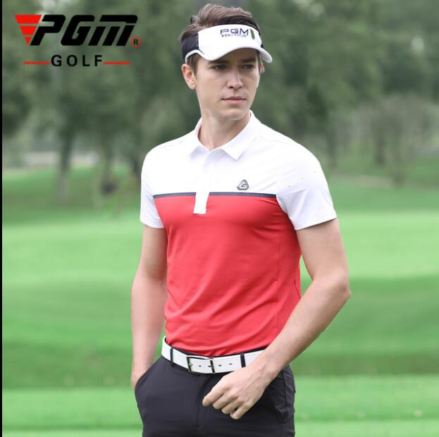 PGM D'été Nouvelle golf vêtements manches courtes homme t-shirts hauts Séchage rapide Et doux respirant Hommes Bouton Col Chemise de Golf: white red / XXL