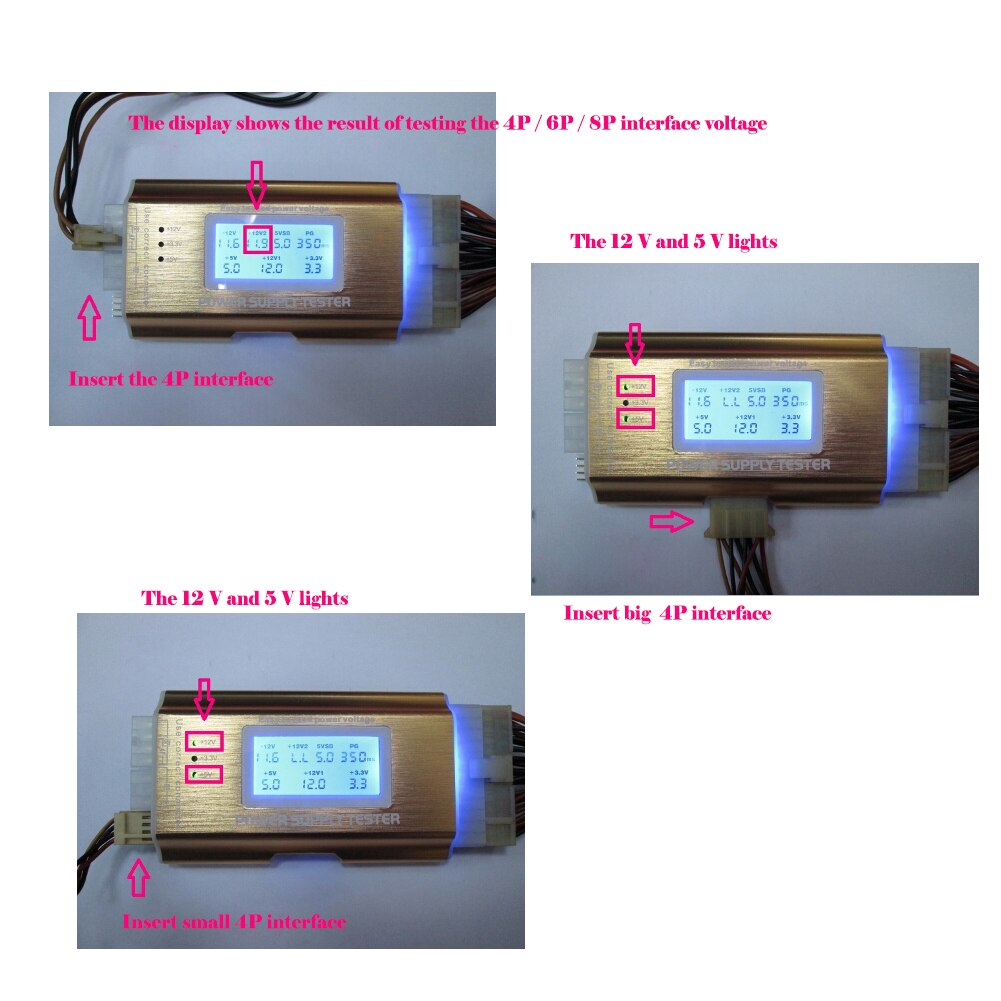 Cyfrowy LCD PC voltageTester 20/24 Szpilka 4 zasilacz ATX BTX ITX dysk twardy SATA dysk twardy PCI-E zasilacz graficzny solidny próbnik napięcia