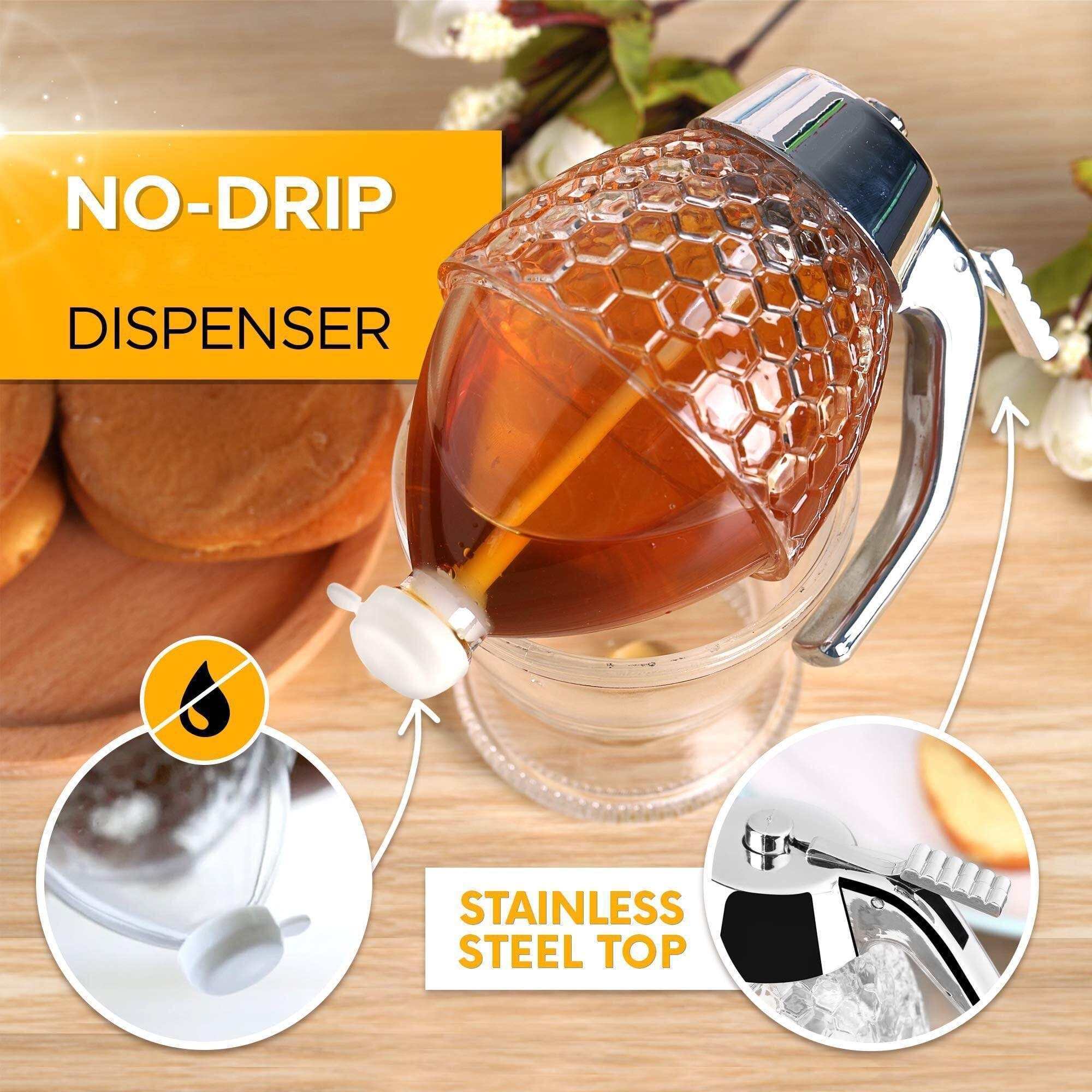 Honey Syrup Dispenser No Drip Acrylic Maple Honey Pot Glass Comb Shaped Jar for Sugar Sauces Condiments Containers Pourer Holder