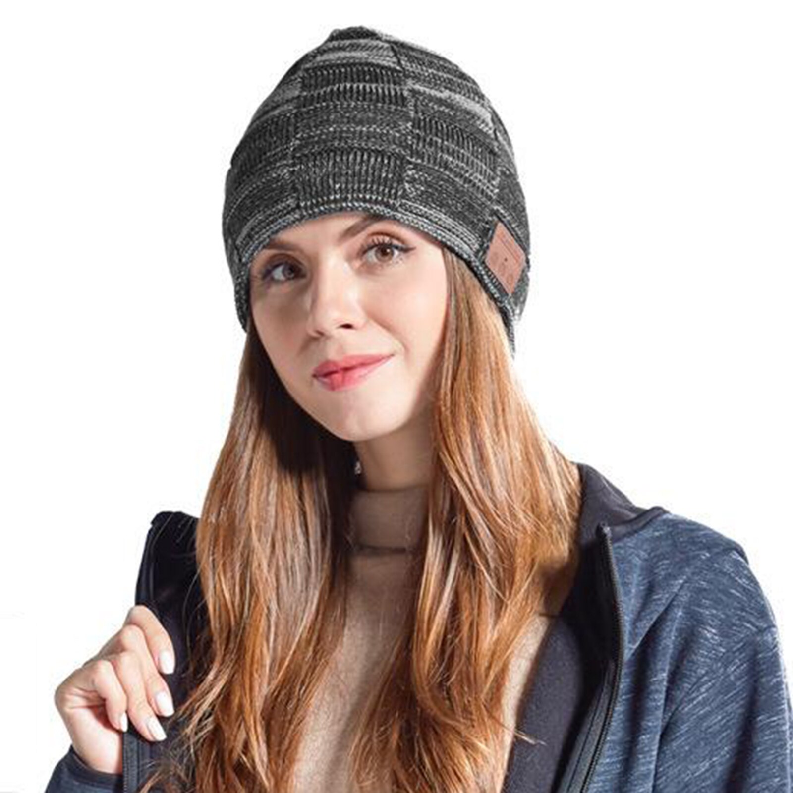 Gorro de malha bluetooth, tricô quente, estéreo, headphone, caveira, boné