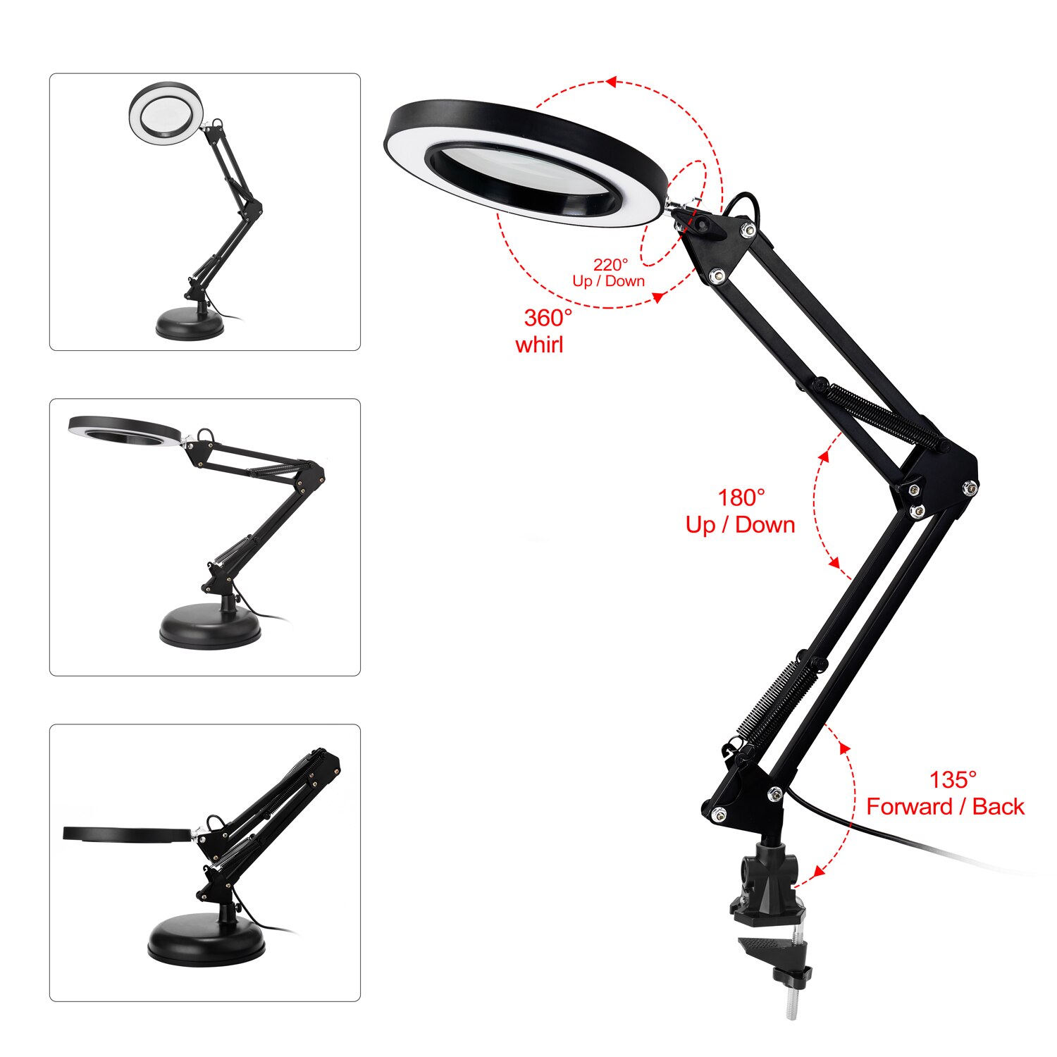 5x forstørrelsesglas bordlampe forstørrelsesglas led lys læselampe med tre dæmpningstilstande usb strømforsyning kan foldes sammen