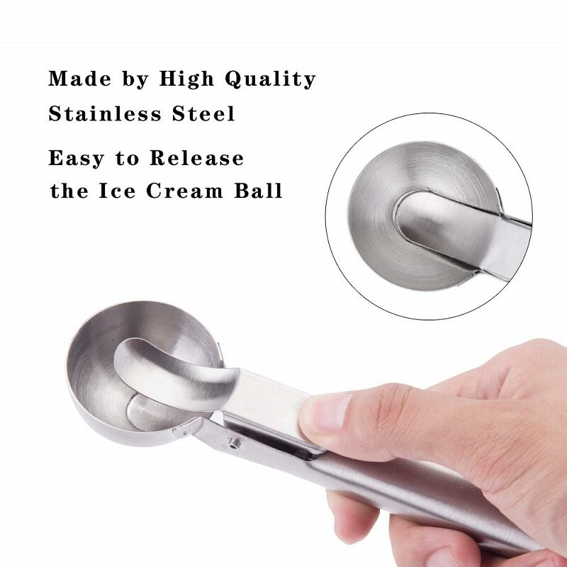 Solid Stainless Steel Ice Cream Scoop Cookie Scoop With Easy Trigger Dipper For Fruits Cookie Dough And Water Melon Spoon