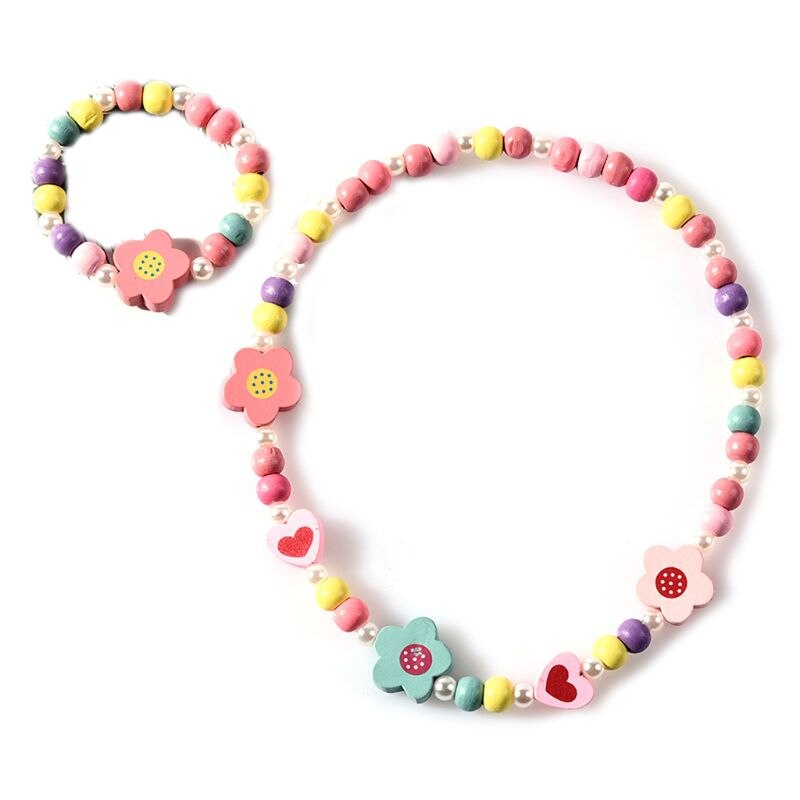 1 sæt børn børn mix farve træperler halskæde armbånd piger prinsesse smykker: 2