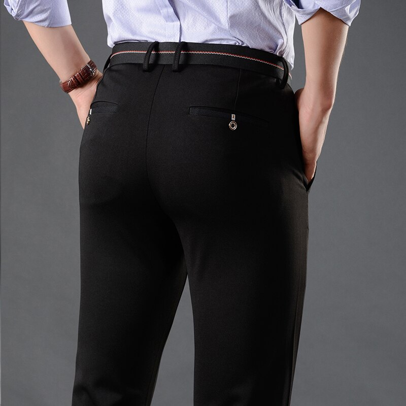 hommes mince costume pantalon hommes hiver décontracté bureau costume pantalon épaissir polaire pantalon élasticité costume pantalon