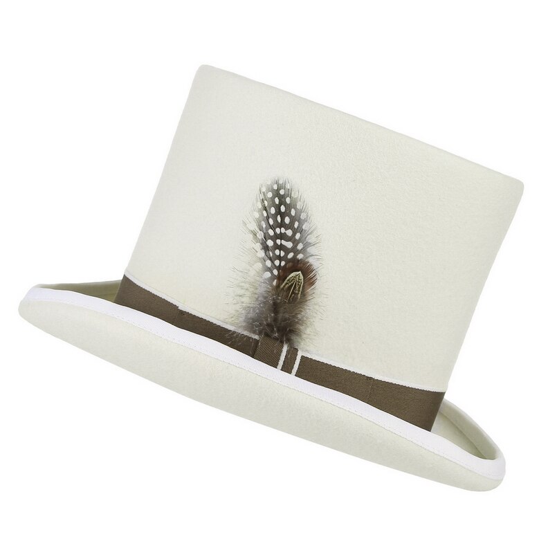 GEMVIE 17cm 100% wełna czuł biały szczyt kapelusz ręcznie pióro cylinder kapelusz dla mężczyzn/kobiety szalony kapelusznik kostium fedora magiczny kapelusz cylinder