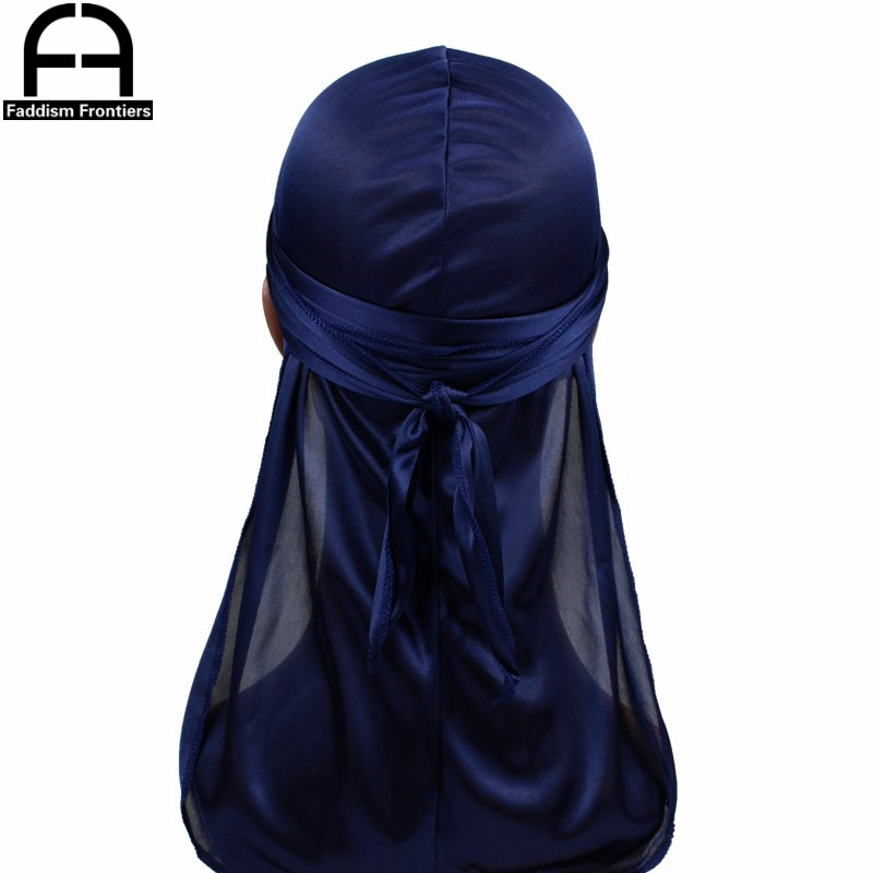 Unisex Women Men Silk Durag Turban Hat Wigs Biker Headwear Headband Hair Accessories Long Tail Straps Bandanas Silky Durags: Navy Blue