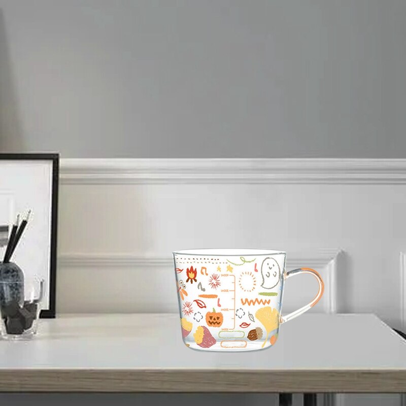 ! 500ML Cartoons Scale Glass Mug,Breakfast Mlik/Coffee Cup,Household Water Mug,Heat Resistance Teacup