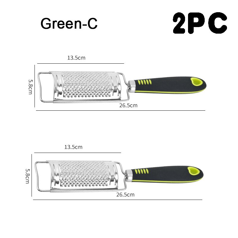 Cheese Grater Stainless Steel Grater Peeler Citrus Ginger Garlic Slicer Long Handle Cheese Planer Shavings Knife Kitchen Tool: Green-C-2PC
