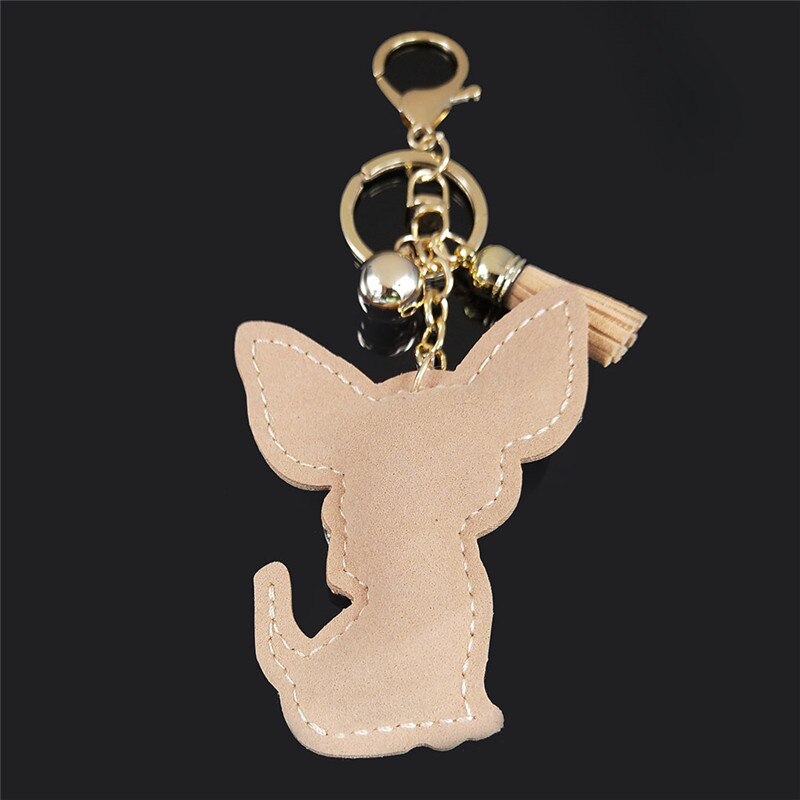 Chihuahua Dog Crystal Bag Accessories for Women Yellow Gold Color Keyring Jewelry llaveros para mujer K2502S01