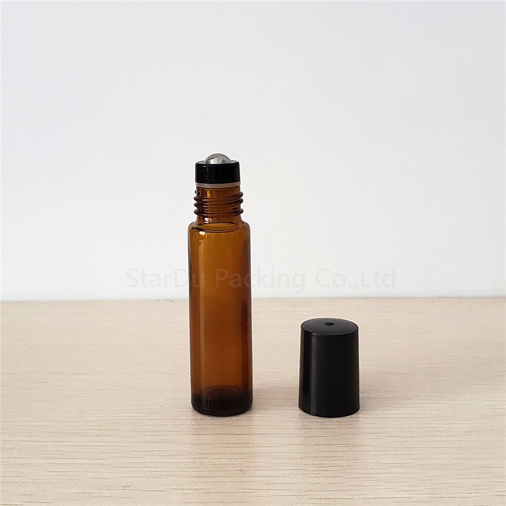 Botella Roll On ámbar de 10ml, botella Rollon de aceite esencial ámbar de 10cc, contenedor de rodillo de vidrio pequeño, 6 uds.