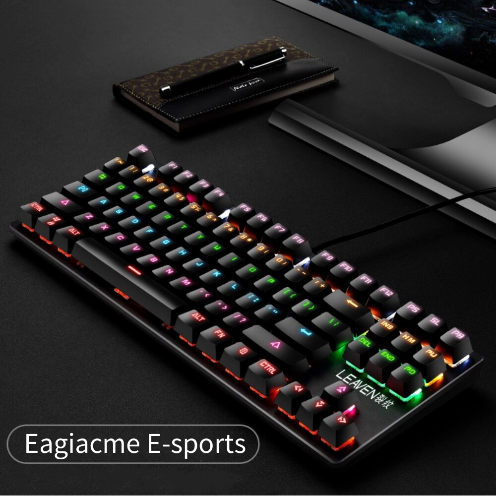 1pc klawiatura mechaniczna Gamer 87 klawiszy niebieski przełącznik klawiatury do gier na Tablet pulpit klawiatura na kabel USB klawiatura podświetlana: Black