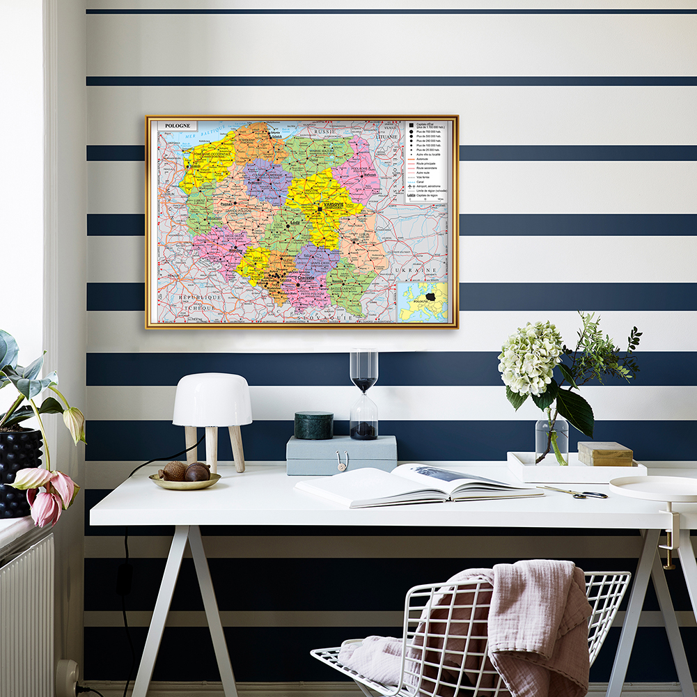 59*42cm Transportation Map of The Poland Wall Map In French Small Poster Canvas Painting Travel School Supplies Home Decor