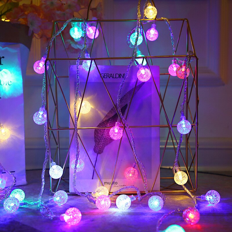 Guirnalda de luces LED con batería para decoración de interiores, tira de lámparas de burbujas de gysophila, recargable por USB, ideal para vacaciones, Navidad y boda: Multicolor / 1.5M 10LED
